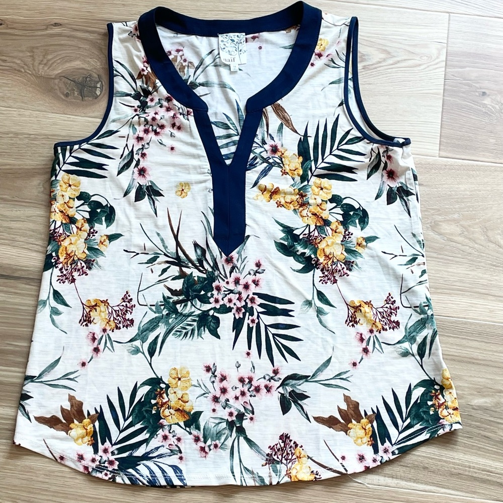 NWOT NAIF Floral Top with Navy Accents